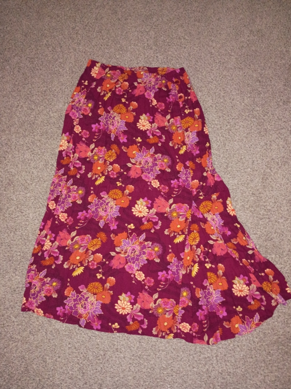 Floral Midi Skirt in Deep Magenta With Pockets